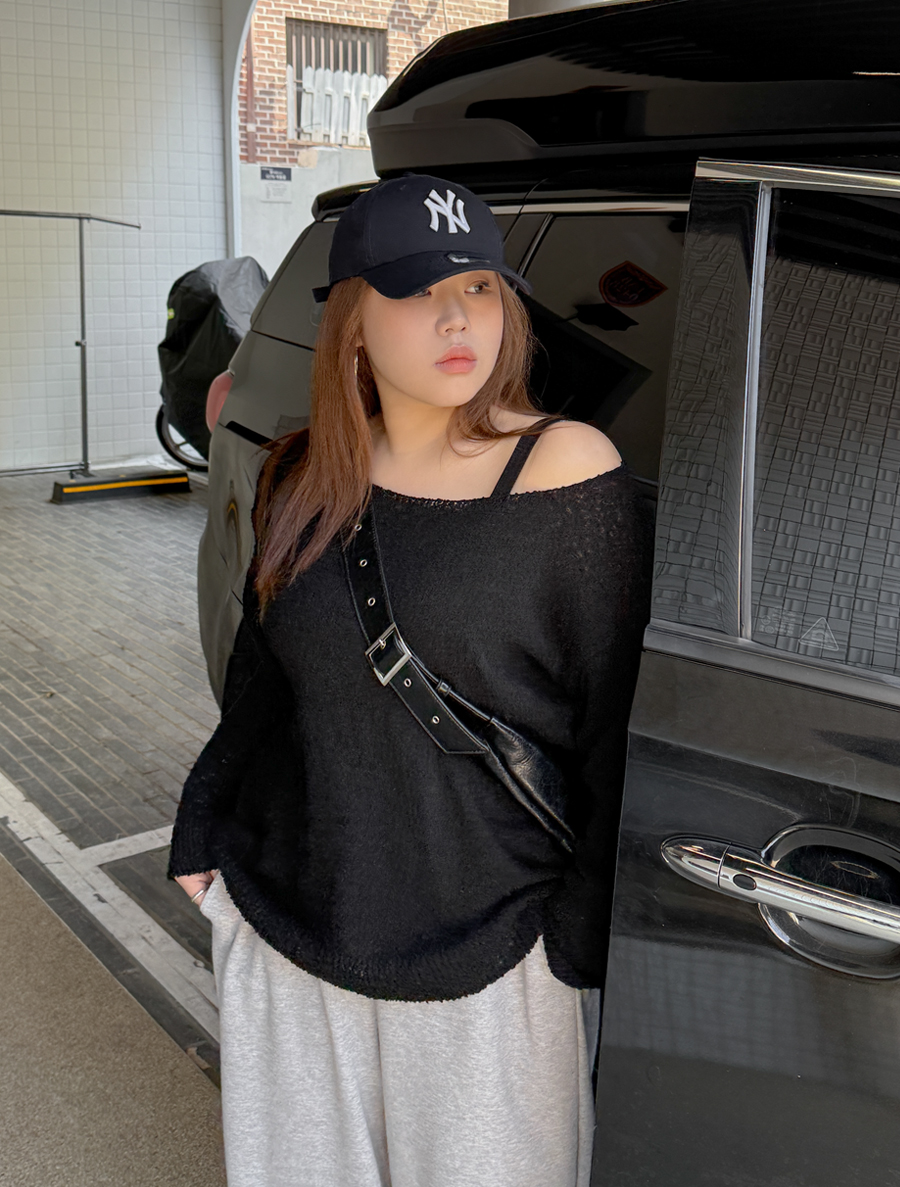 [EVELLET] 颱風爆米花寬船領針織襯衫