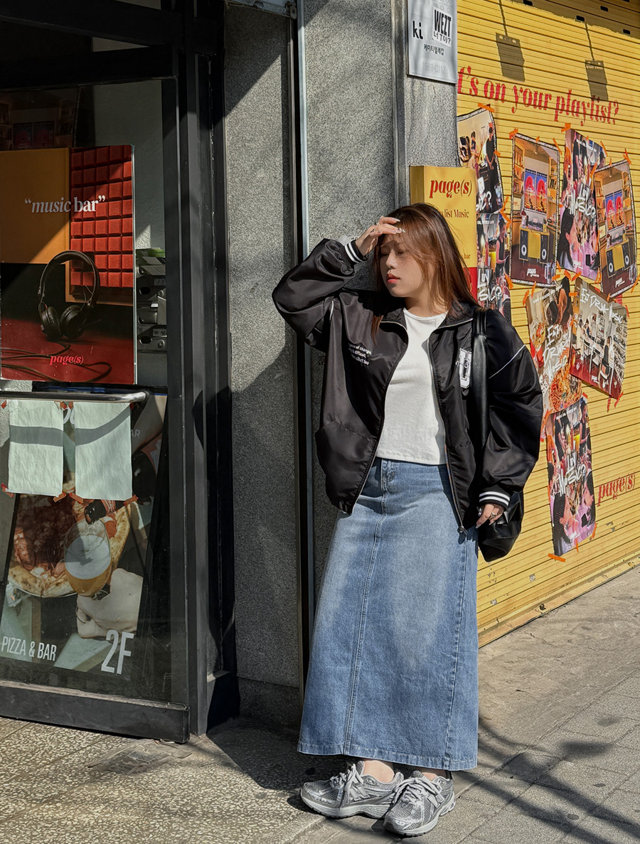 Tinkid 長版水洗牛色裙