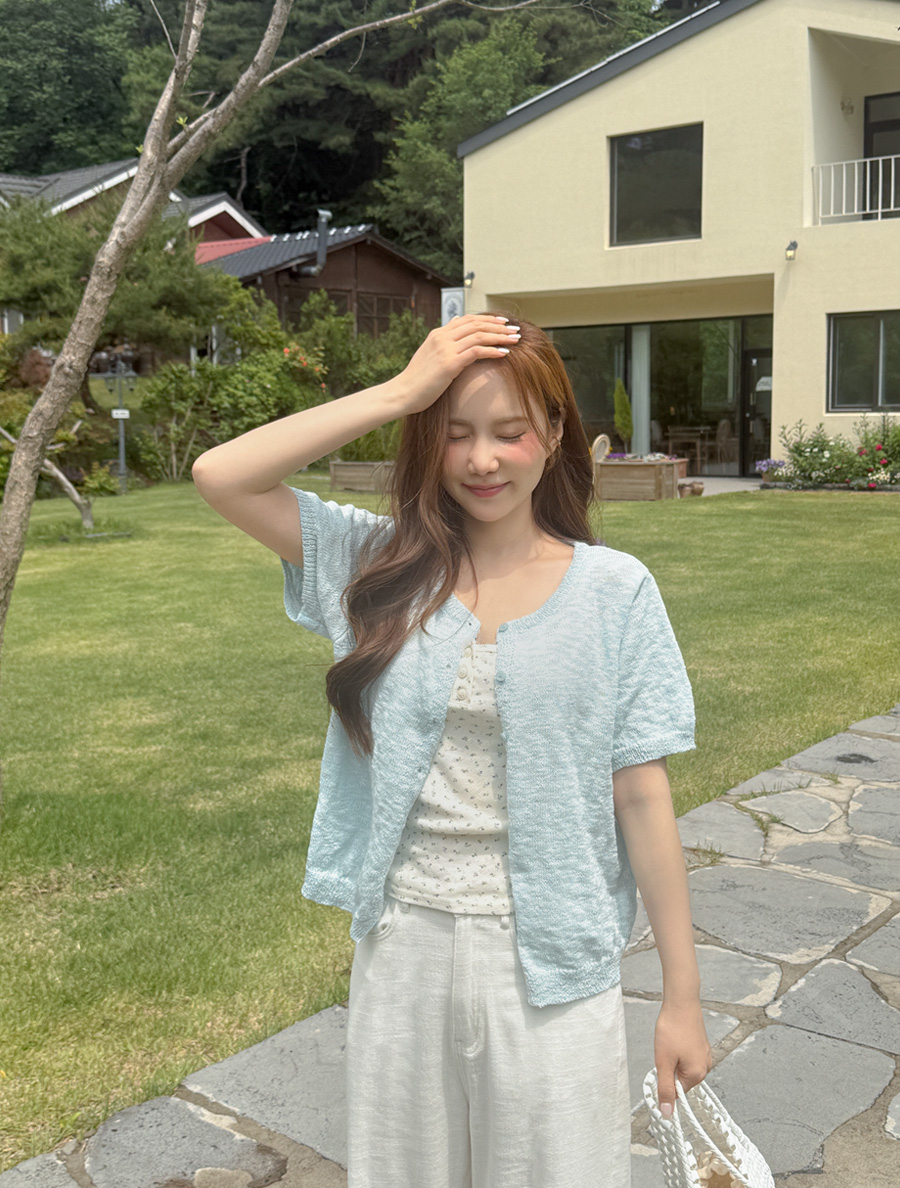 [EVELLET]人字紋短袖針織衫