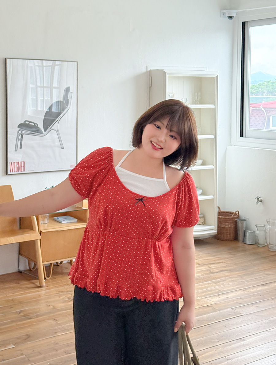 【獨家】Denson圓點蝴蝶結褶皺T卹