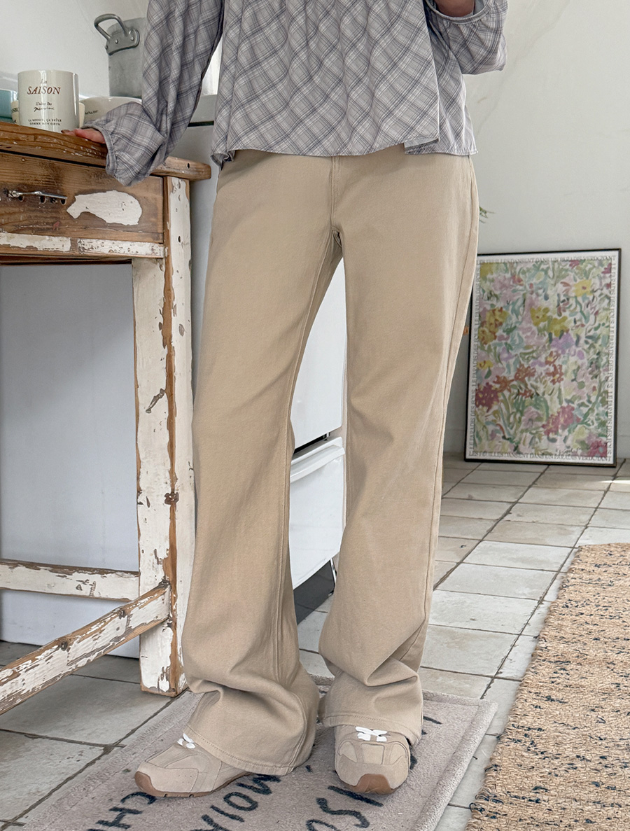 Muferin 桃色抓絨喇叭棉質長褲