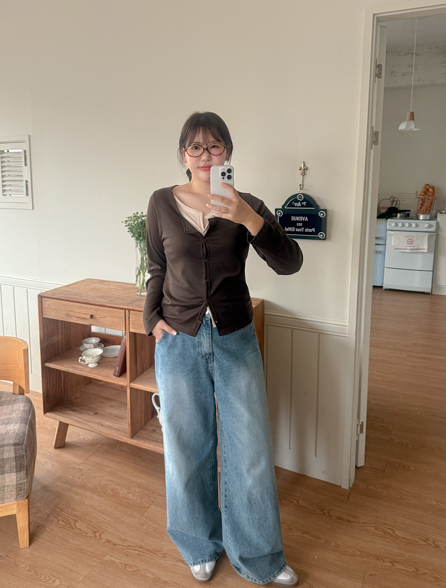 Munipun 撞色層疊紐扣 T 卹