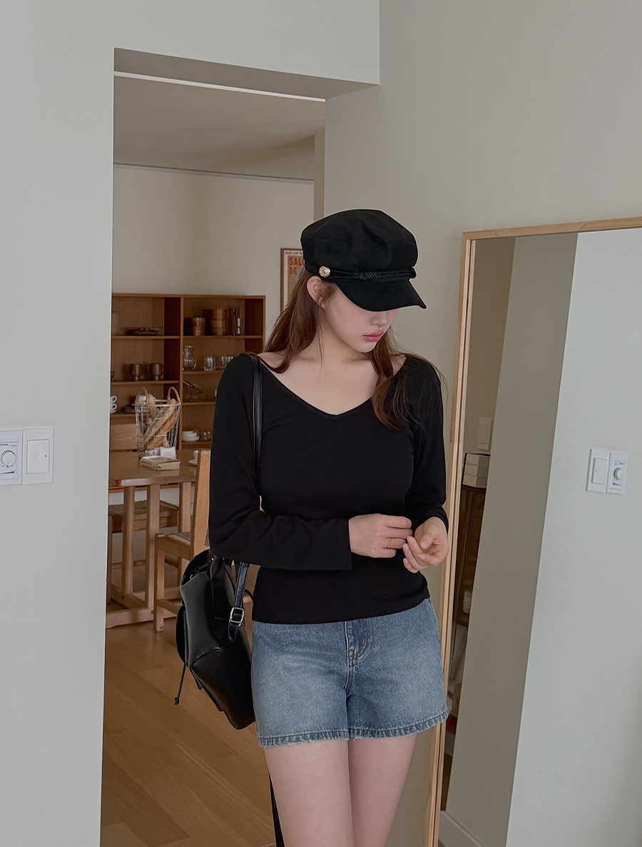 新款V領羅紋T卹