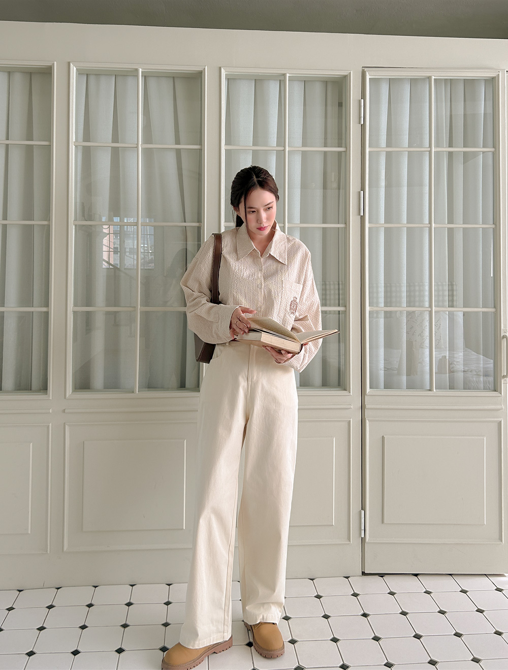 [EVELLET] 貝尼姆背部鑲邊寬褲