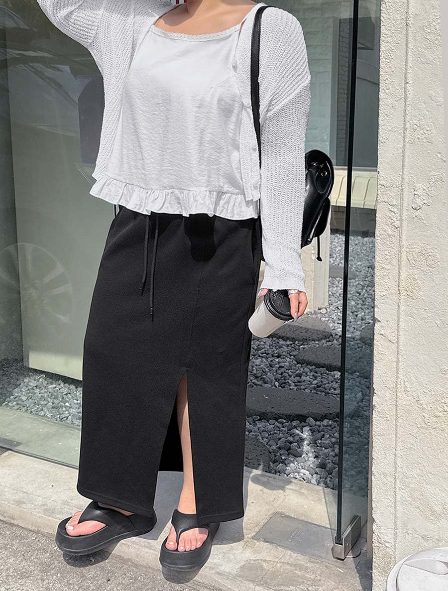 [EVELLET] Movidin 前開衩腰帶長裙